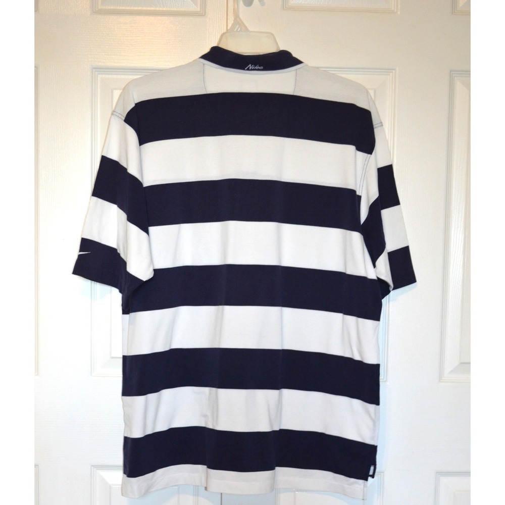 Nike Rugby Style Polo‎ Shirt Mens XL Colorblock Striped Navy Blue & White - Picture 3 of 16